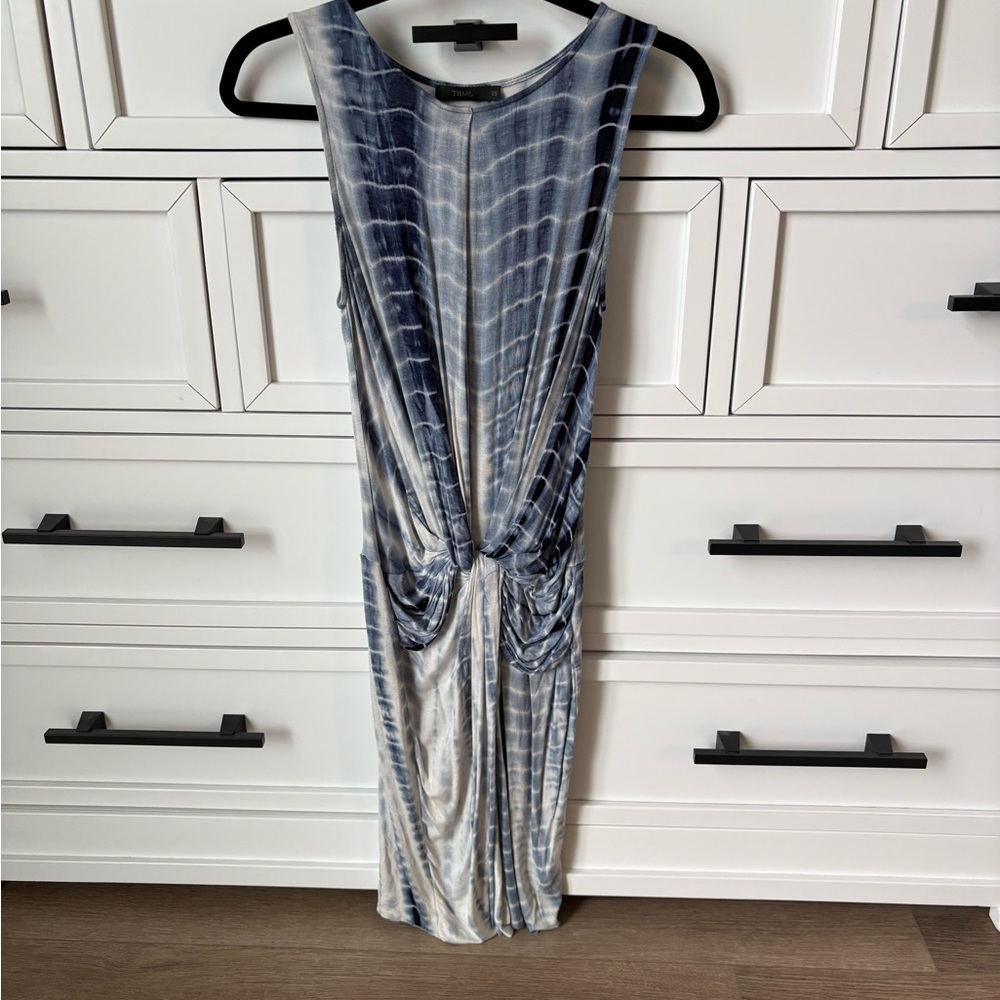 THML Navy and White Striped Midi Dress